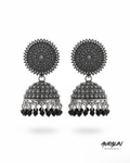 Auralin Oxidized Silver Black Bead Jhumka Earrings