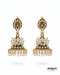 Auralin Antique Gold Pearl Drop Jhumka Earrings