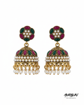 Auralin Antique Gold Multicolor Jhumka Earrings with Pearl Drops