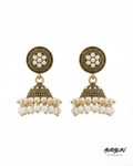Auralin Antique Gold Pearl Jhumka Earrings