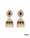 Auralin Antique Gold Multicolor Pearl Jhumka Earrings