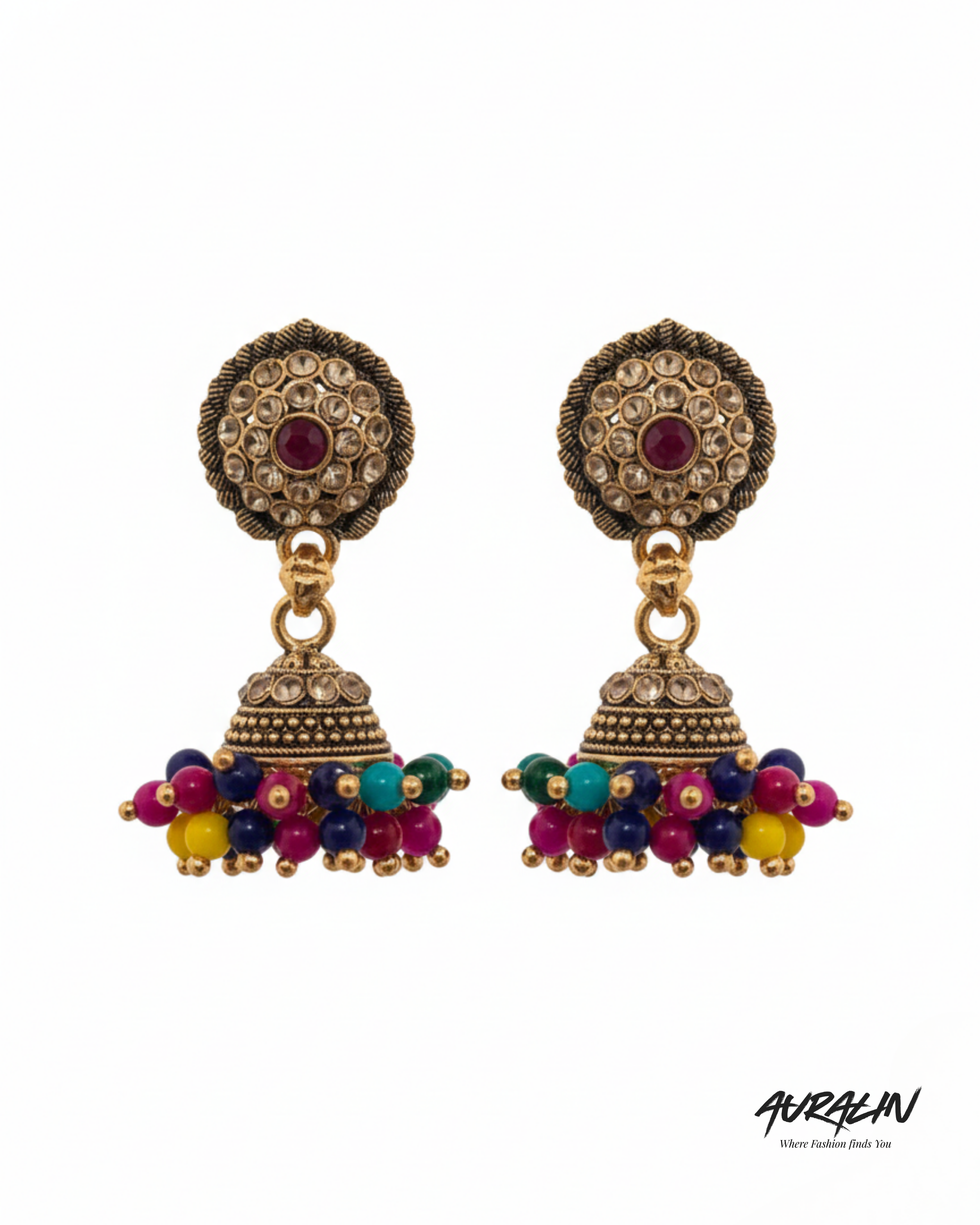 Auralin Multicolor Antique Jhumka Earrings