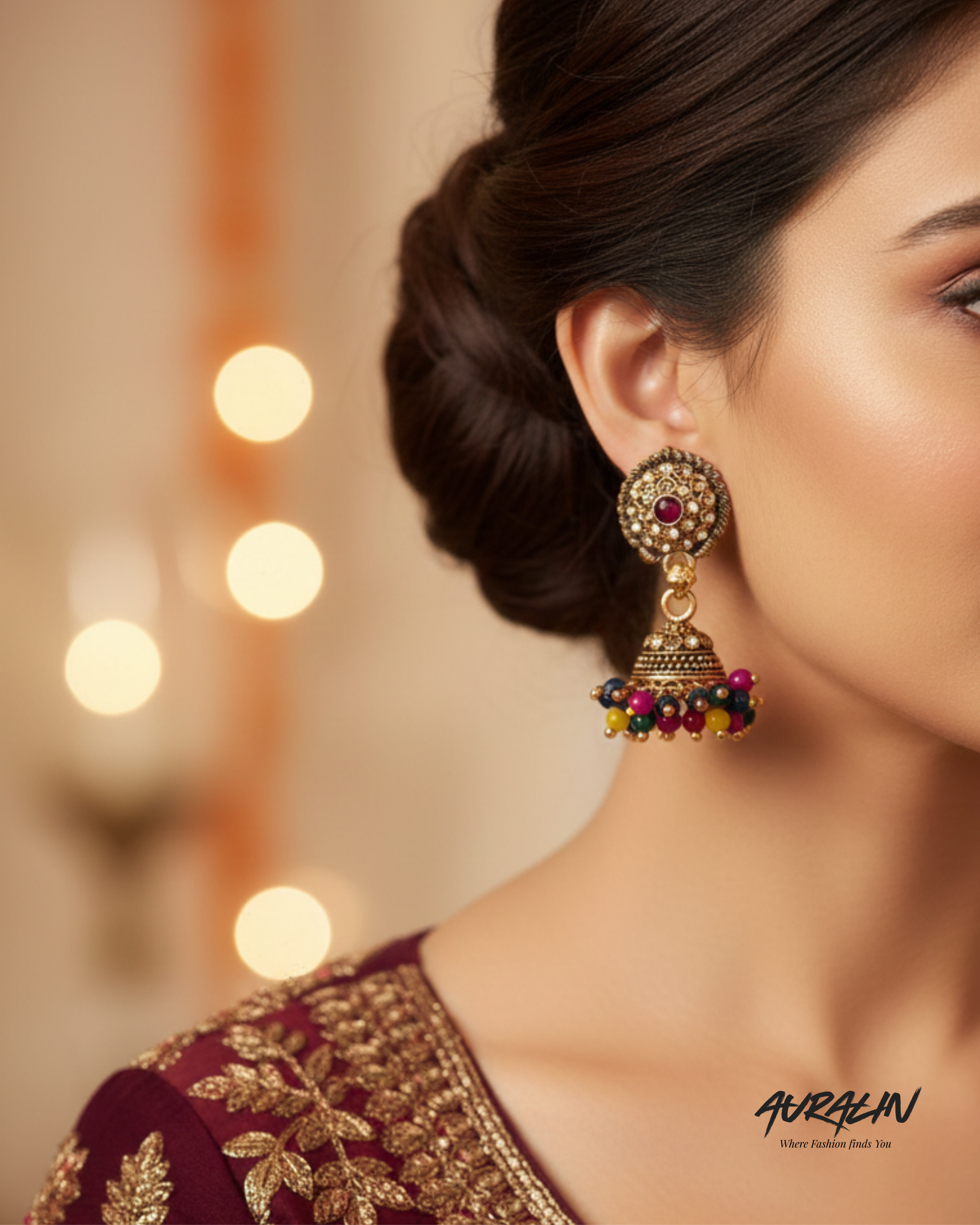 Auralin Multicolor Antique Jhumka Earrings